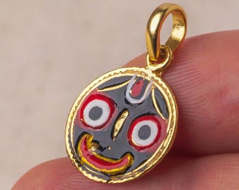 Handmade Gold-Plated Sterling Silver Jagannath Pendant - Hare Krishna Necklace
