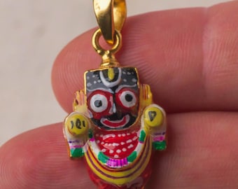 Handmade Gold-Plated Sterling Silver Jagannath Pendant - Hare Krishna Necklace