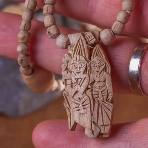 Pure Tulasi mala 1 round with Original style and Radhe Krishna pendant  -Handmade tulsi kanthimala Hare Krishna mala.