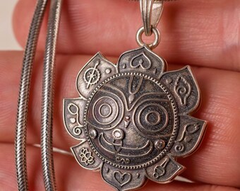 Sterling Silver Jagannath Pendant: Handmade Hare Krishna Necklace