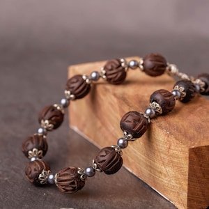 Pure Tulasi Bracelet  Original style Sri Radhe Carving Beads -Handmade Tulasi Style Hare Krishna mala.