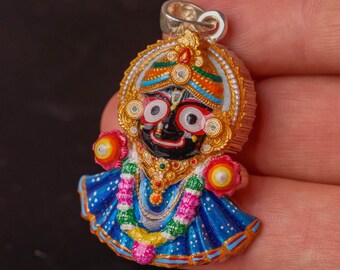 Sterling Silver Jagannath Pendant: Handmade Hare Krishna Necklace
