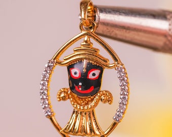 Handmade Gold-Plated Sterling Silver Jagannath Pendant: Hare Krishna Necklace