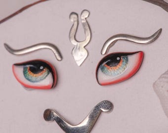 Krishna Deity Eyes and silver set for Govardhan Shaligram Attributes, 1.6 +/-cm
