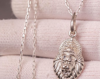 Sterlingzilveren Nrisimhadev-hanger met zilveren ketting, handgemaakte hindoeïstische beschermingsamulet