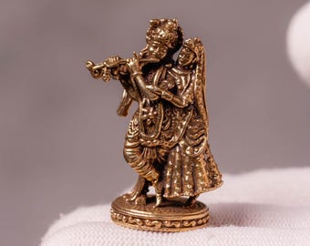 "Mini Radha Krishna Messing Murti 1,5 ""Hindu Altar Statue."