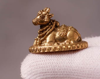 Mini Nandi Brass Statue 1” Sacred Bull Shiva Altar Idol