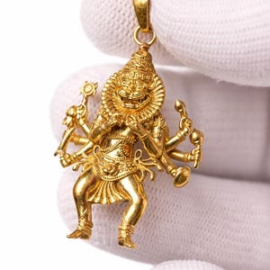 Narasimha-hänge 3,8 cm, Panchaloha-halsband, hinduisk skyddsamulett, Vishnu Avatar-smycken