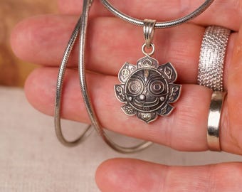 Sterling Silver Jagannath Pendant: Handmade Hare Krishna Necklace