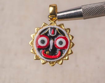 Handmade Gold-Plated Sterling Silver Jagannath Pendant - Hare Krishna Necklace