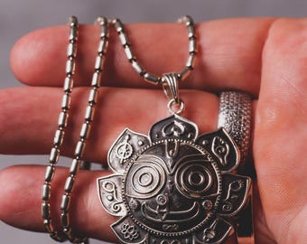Sterling Silver Jagannath Pendant: Handmade Hare Krishna Necklace