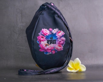 Hare Krishna Prayer Japa Bag: Sri Radhe Design, Durable Cotton Blend