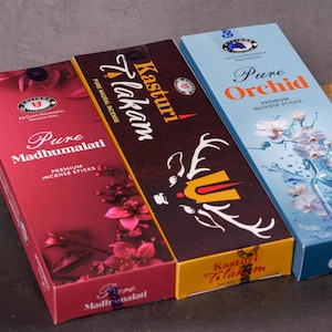 Kasturi, Orchid, Madhumalati set incense. Hare Krishna Premium quality Incense is natural, smells of paradise , handmade, from pure manure