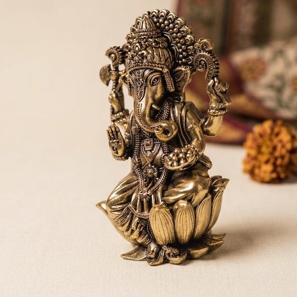 Messing Ganesha-standbeeld: 4 inch, Ganesh Murti, decor hindoe-altaar