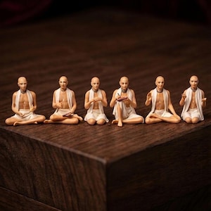 Zestaw sześciu Goswami Vrindavan z pudełkiem, figurki Vaishnava, zestaw ołtarzy podróżnych, prezent dla ISKCON
