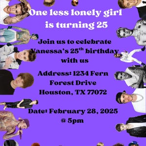 Justin Bieber - One Less Lonely Girl - Digital Birthday Invitation