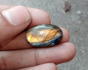 Cabujón de labradorita arcoíris negra - Piedra preciosa ovalada natural (24 x 15 mm)