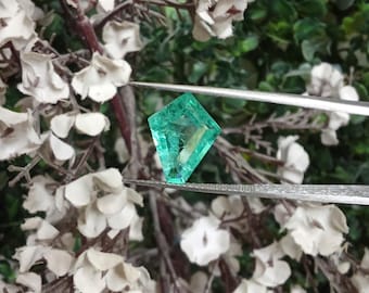 Piedra preciosa suelta verde facetada con forma de cometa de esmeralda de 10 × 14 mm - Piedra de corte geométrico único