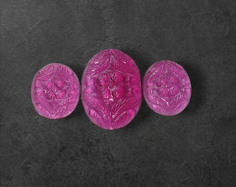 Cabujones de piedras preciosas talladas con flores – Rosa y morado, conjunto de collar