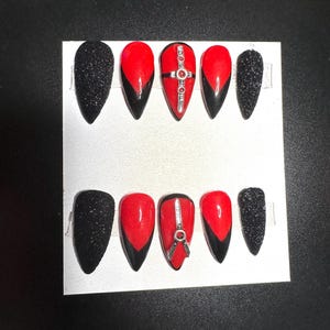Bondage Black/Red Medium Stiletto Press On Nail Set