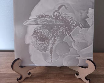 6x6 bumble bee butt ceramic tile engraving with display stand gift decor