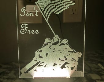 LED Color Changing Acrylic Military Display: Raising The Flag, Freedom Isn't Free