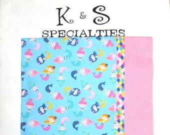 Mermaids Pillowcase/Pink, Blue, Aqua, Yellow/Girls Swimming/Monogrammed On Pink Cuff Below Scales Fabric/Girly Girl Gift/Unique, Fun Gift