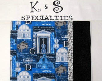 Contemporary Pillowcase Featuring Pianos, Violins, Musical Notes/Bright Blue Fabric/Black Cuff/Gifts:Birthday, Holiday, Music Teacher,Unique