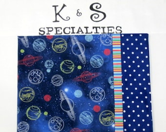 Pillowcase With Planets, Stars,Outer Space/Cuff Of Blue/White Dots/Gift:Birthday,Car Plane Trips, SleepOvers,DayCare, Boy Girl ChristmasGift