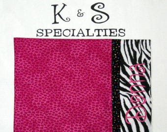 Pillowcase In A Hot Pink Cheetah Fabric, Swirl Monogram On Zebra Cuff/Gifts: Birthday, Graduation, Trips, Sleep Overs, Girly Girl, Unique