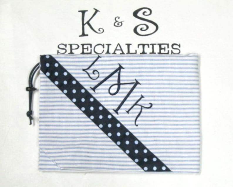 Laundry BagBright Blue Striped FabricPersonalizedGift:Graduation Day Wedding Party Dorm CollegeLife,DirtyClothesBag Air Car Travel