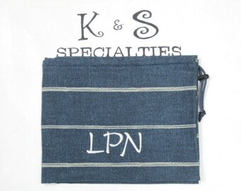 Large  Laundry Bag Made With BLue & Ivory Striped Fabric/Monogrammed Bag/Gifts:Graduation, Travel, Dorm Life, Bridal Party, Summer Camp