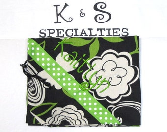 Personalized Laundry Bag/Black, Creme, Green In A Contemporary Fabric/Monogrammed Above A Coordinating Ribbon/Gift:Graduation, Bridesmaid