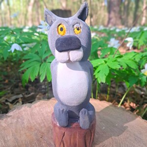 Hand-Carved Wooden Wolf Figurine – Unique Animal Sculpture, Forest Decor, One of a Kind Gift