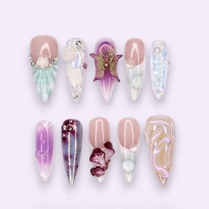 Witchy Celestial Press On Nails / Spooky Tree & Moon Nail Art / Gothic Fantasy Fake Nails / Custom Starry Sky Nails