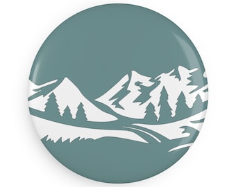 Imán con paisaje de montaña color turquesa / Decoración para nevera con paisaje