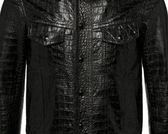 Men's Crocodile Embossed Leather Jacket – Exotic Statement Outerwear
