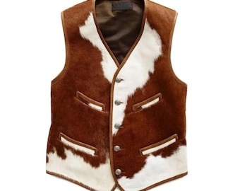 Genuine Cowhide Leather Hair on Skin Western Vest – Handmade & Stylish