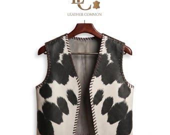 Gilet in pelle bovina fatto a mano, ideale per abbigliamento western.