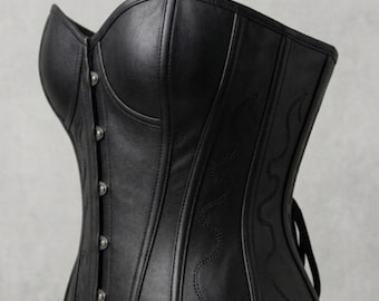 Real Leather Steel Boned Corset