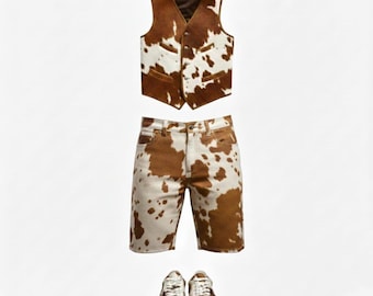 Cowhide Leather men shorts , waist coat and sneakers