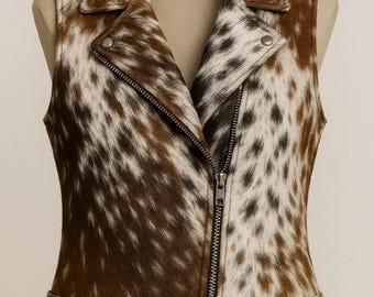 Gilet da motociclista in pelle di vacchetta - Gilet senza maniche da motociclista da donna