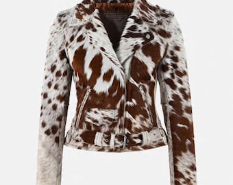 Natural Hair Cowhide Leather Biker Jacket: Women Style