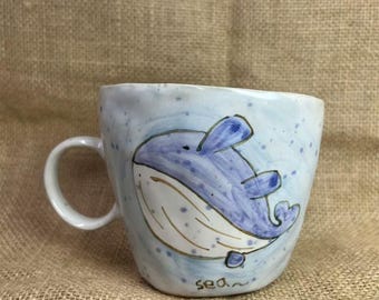 Handmade Ceramic Whale Mug, Large Coffee Cup, Ocean Lover Gift