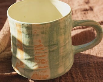 Handmade Green Ceramic Mug: Rustic Stoneware Coffee Cup, Artisan Pottery