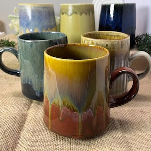 Handmade Drip Glaze Ceramic Mugs, Artisan Coffee/Tea Cups with Unique Color Gradients