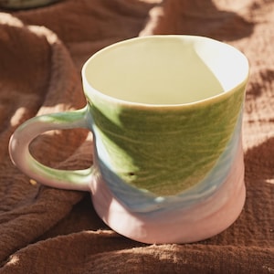 Handmade Ceramic Mug – Colorful Green Blue Pink Glaze Pottery Cup – Coffee Tea Mug – Unique Gift for Birthday, Christmas, Housewarming