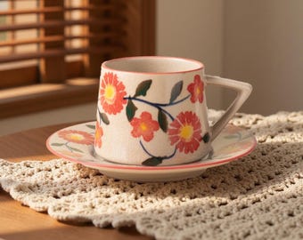 Handmade Cream Glaze Ceramic Mug: Rustic Stoneware Coffee Cup