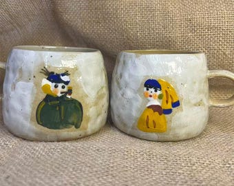 Handmade Ceramic Coffee Mug, Hand-Painted Girl Design, 400ml