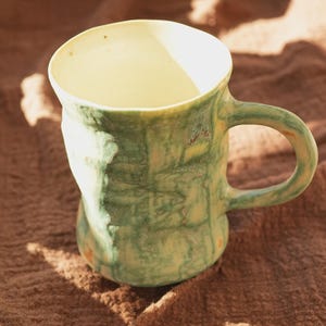 Handmade Green Glazed Ceramic Mug: Rustic Pottery Coffee Cup